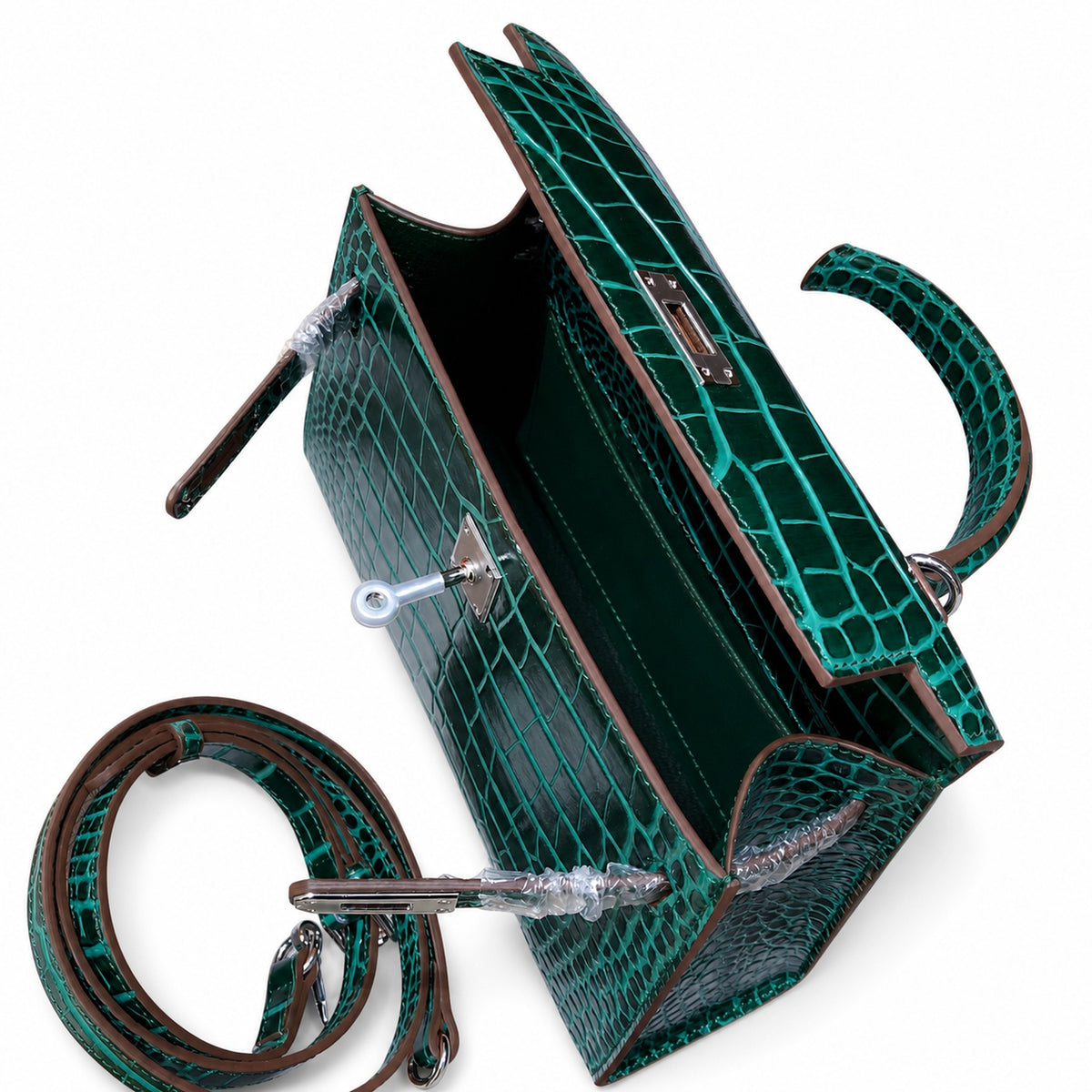 Kelly Sellier 22cm Vert Emeraude Shiny Crocodile Leather Gold Hardware & Palladium Hardware — Distinctive Hand-Carry Bag