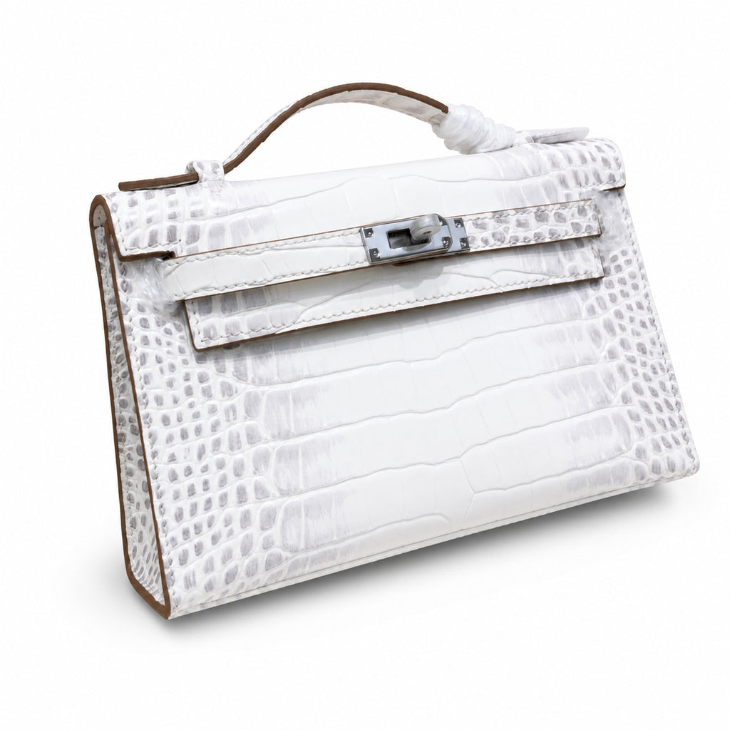 Kelly Pochette Himalaya Niloticus Crocodile Leather Palladium Hardware & Palladium Hardware Women Clutch — Refined Small Hand-Carry Bag