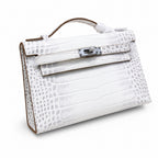 Kelly Pochette Himalaya Niloticus Crocodile Leather Palladium Hardware & Palladium Hardware Women Clutch — Refined Small Hand-Carry Bag