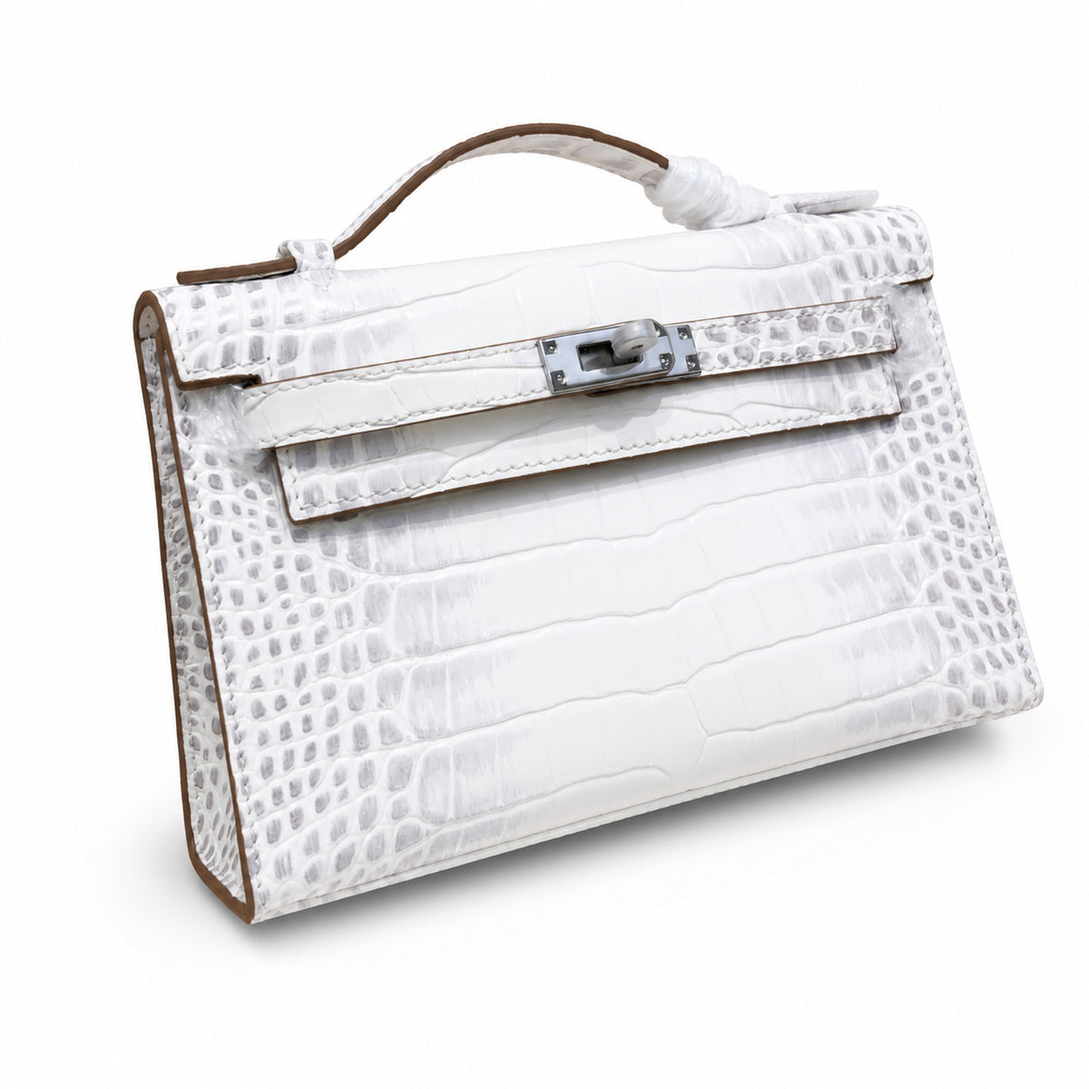 Kelly Pochette Himalaya Niloticus Crocodile Leather Palladium Hardware & Palladium Hardware Women Clutch — Refined Small Hand-Carry Bag