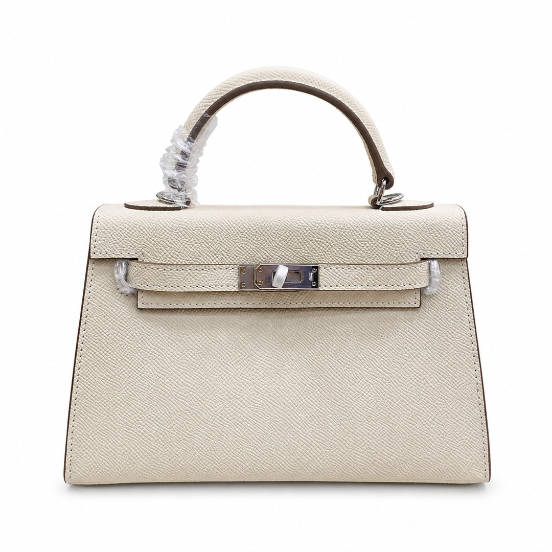Mini Kelly II Sellier 19cm & 22cm Craie Epsom Leather Palladium Hardware Women Mini Handba — Compact Top-Handle Bag