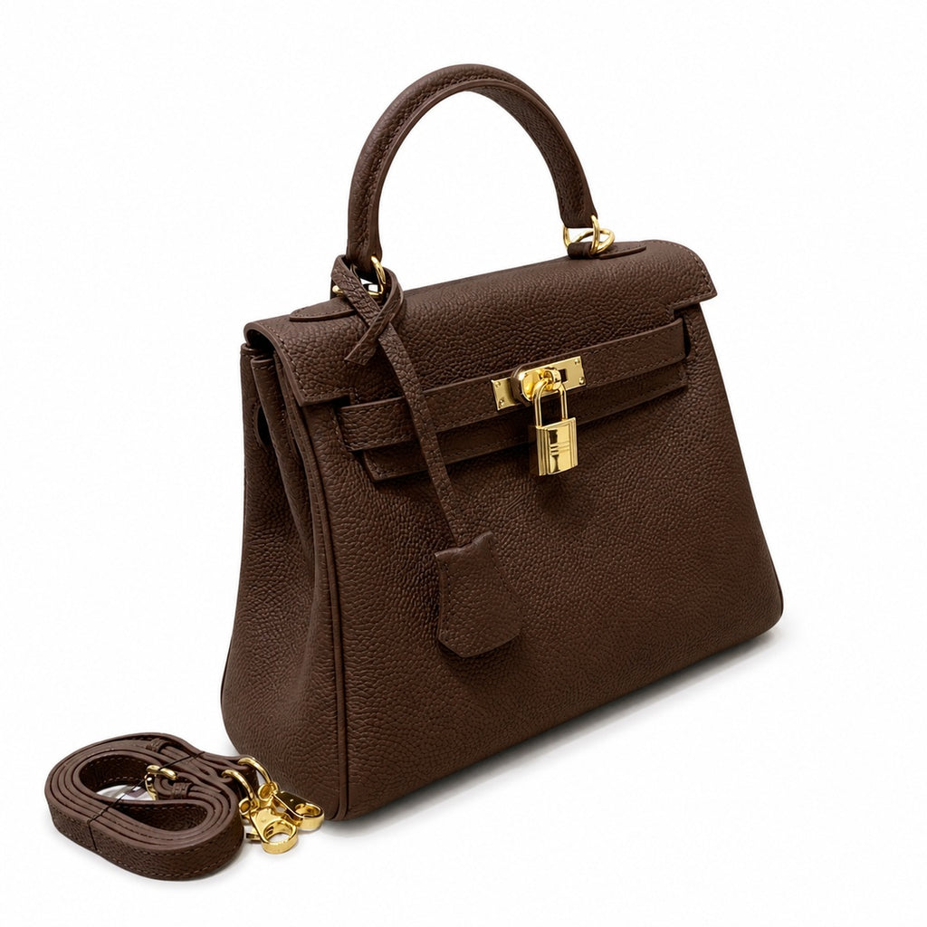 Kelly Sellier 20cm & 25cm & 28cm Havane Togo Leather Gold Hardware — Streamlined Top-Handle Handbag