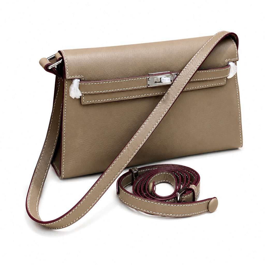 Kelly Elan 25x6.5x15cm Underarm Baguette Bag in Khaki with Silver Hardware — Elegant Shoulder-Carry Bag
