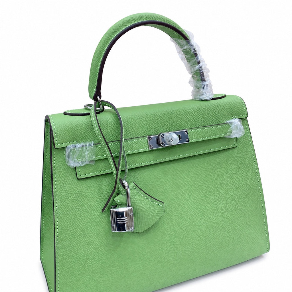 Kelly Sellier 25cm & 28cm Vert Pistache Epsom Leather Palladium Hardware Crossbody — Elegant Structured Carry Style