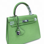 Kelly Sellier 25cm & 28cm Vert Pistache Epsom Leather Palladium Hardware Crossbody — Elegant Structured Carry Style