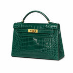Kelly Pochette Vert Emeraude Shiny Niloticus Crocodile Leather Gold Hardware Women Clutch Bag — Polished Compact Shoulder Style