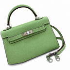 Mini Kelly II Sellier 19cm & 22cm Vert Pistache Epsom Leather Palladium Hardware — Distinctive Petite Bag