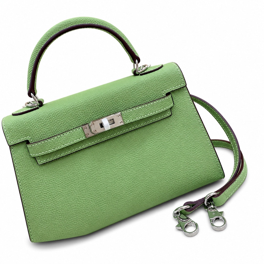 Mini Kelly II Sellier 19cm & 22cm Vert Pistache Epsom Leather Palladium Hardware — Distinctive Petite Bag