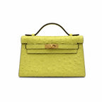 Mini Kelly II Sellier 19cm & 22cm Jaune Citron Ostrich Leather Gold Hardware — Sophisticated Small-Scale Bag