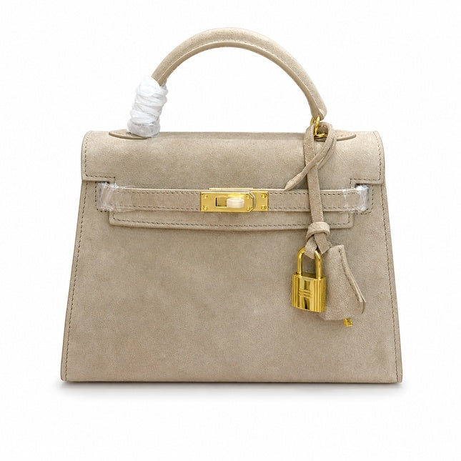 Mini Kelly Sellier 22cm Trench Suede Leather Gold Hardware — Timeless Mini Top-Handle Design