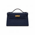 Mini Kelly Sellier 22cm Bleu Nuit Ostrich Leather Gold Hardware — Compact Top-Handle Bag