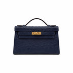 Mini Kelly Sellier 22cm Bleu Nuit Ostrich Leather Gold Hardware — Compact Top-Handle Bag