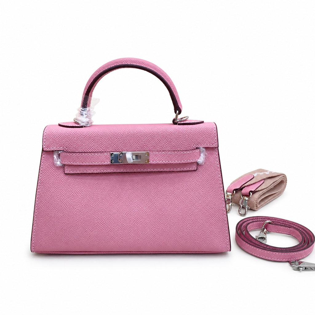 Mini Kelly II Sellier 19cm & 22cm Rose Confetti Epsom Leather Palladium Hardware — Timeless Mini Top-Handle Design