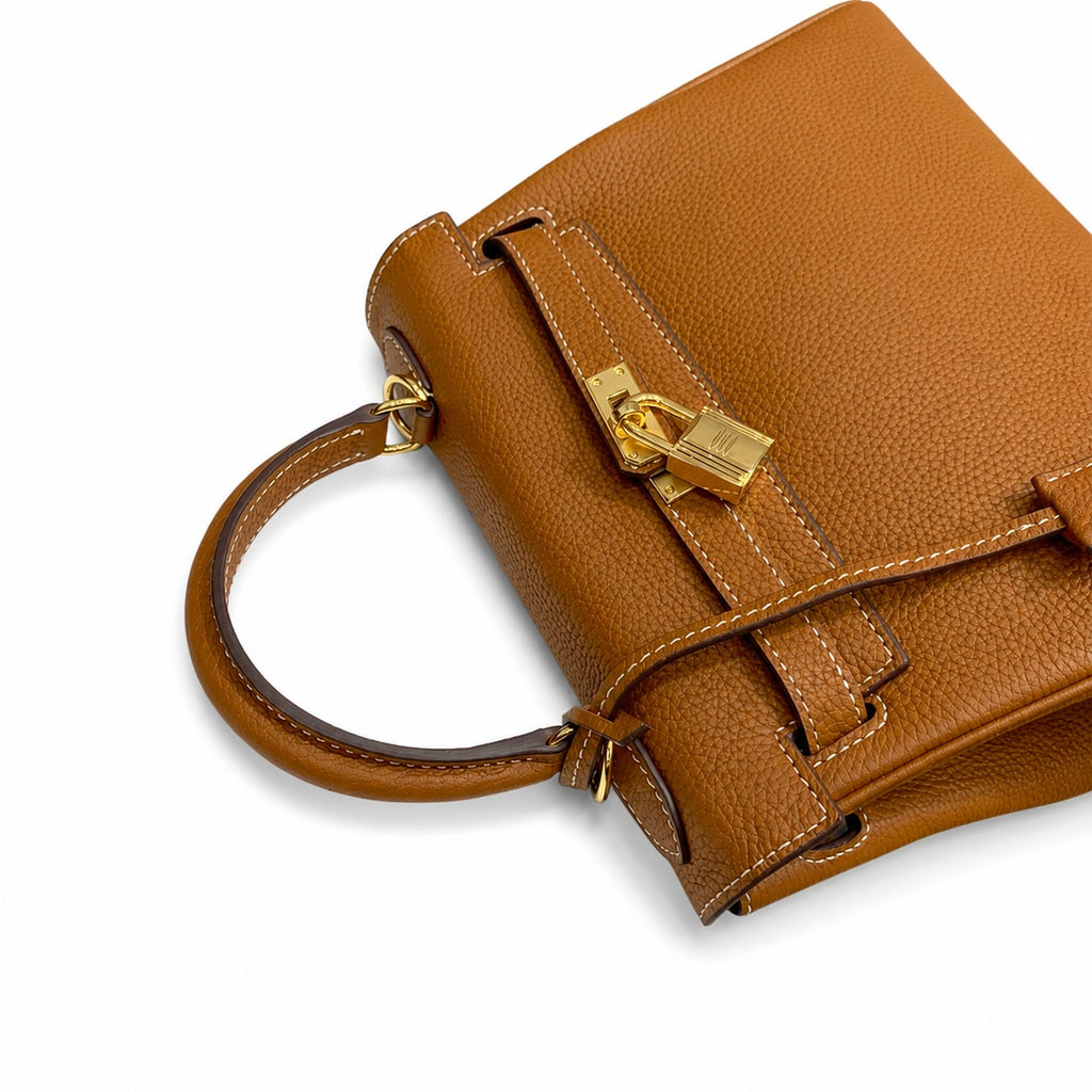 Kelly Sellier 20cm & 25cm & 28cm Gold Togo Leather Gold Hardware — Elegant Structured Carry Style