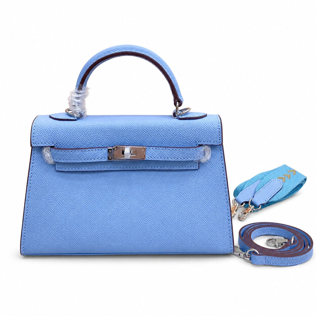 Mini Kelly II Sellier 19cm & 22cm Bleu Brume Epsom Leather Palladium Hardware — Elegant Compact Carry Style