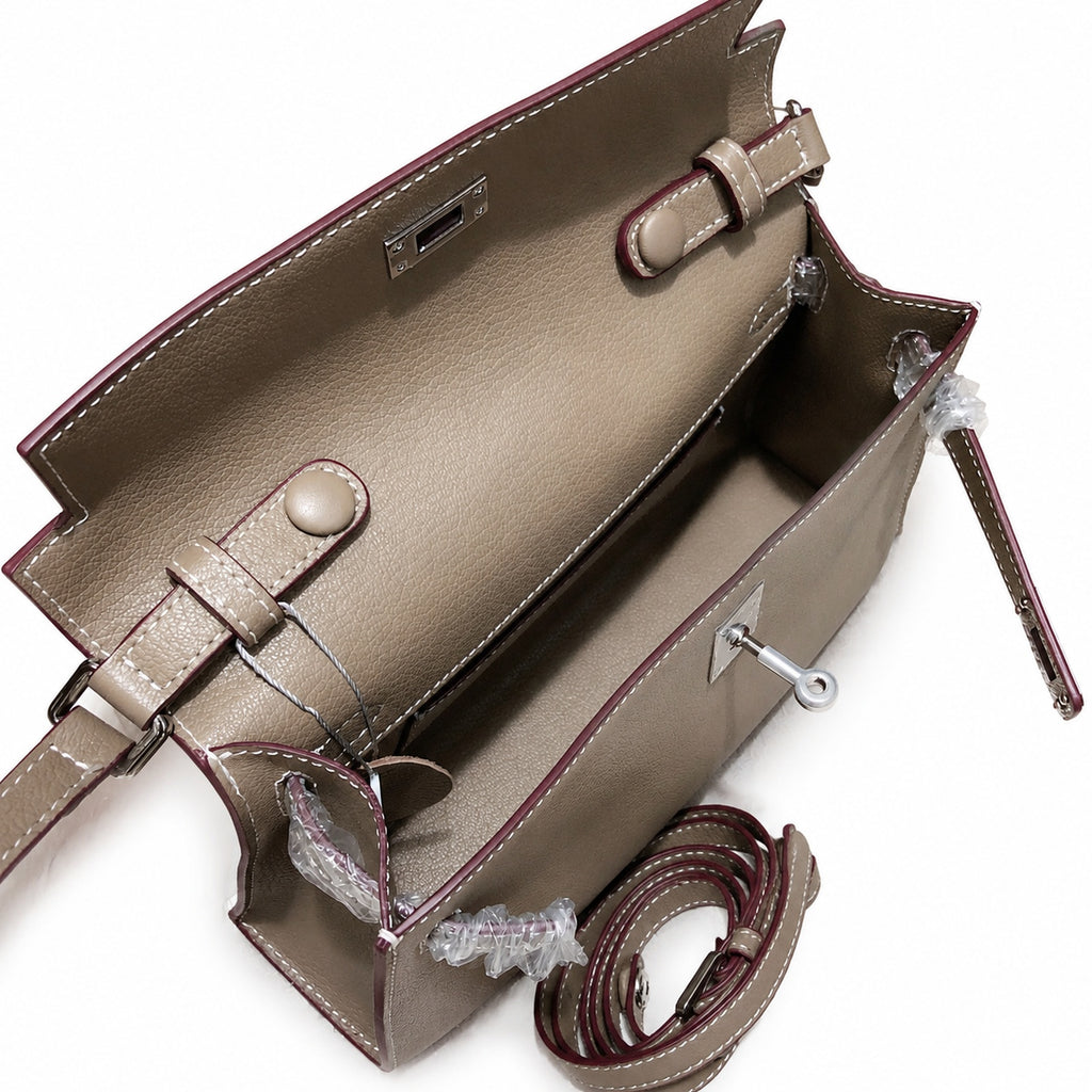 Kelly Elan 25x6.5x15cm Underarm Baguette Bag in Khaki with Silver Hardware — Elegant Shoulder-Carry Bag