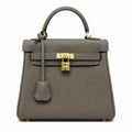Kelly Sellier 20cm & 25cm & 28cm Gris Asphalte Togo Leather Gold Hardware — Polished Structured Handbag