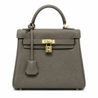 Kelly Sellier 20cm & 25cm & 28cm Gris Asphalte Togo Leather Gold Hardware — Polished Structured Handbag