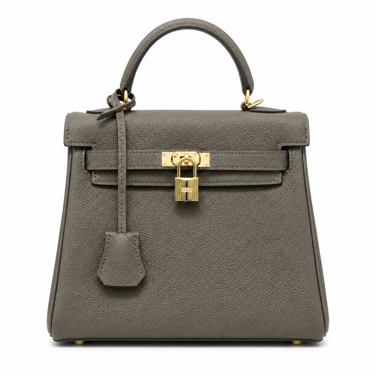 Kelly Sellier 20cm & 25cm & 28cm Gris Asphalte Togo Leather Gold Hardware — Polished Structured Handbag