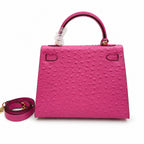 Kelly Sellier 25cm Rose Tyrien Ostrich Gold Hardware Designer Crossbody Tote — Elegant Structured Carry Style