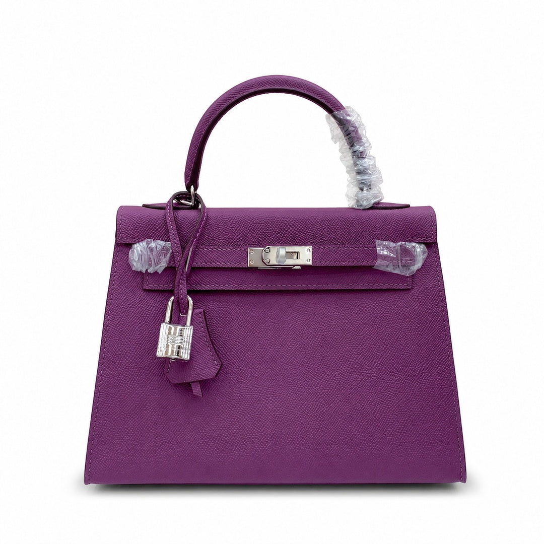 Kelly Sellier 25cm & 28cm Violine Epsom Leather Palladium Hardware Commute Shoulder — Timeless Top-Handle Design