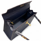 elly Sellier 25cm Bleu Nuit Ostrich Gold Hardware Luxury Commute — Timeless Top-Handle Design