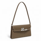 Kelly Elan 25x6.5x15cm Underarm Baguette Bag in Khaki with Silver Hardware — Elegant Shoulder-Carry Bag