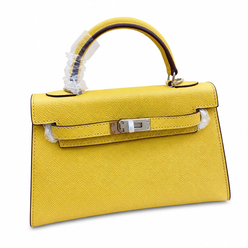 Mini Kelly II Sellier 19cm & 22cm Jaune Ambre Epsom Leather Palladium Hardware — Distinctive Petite Bag