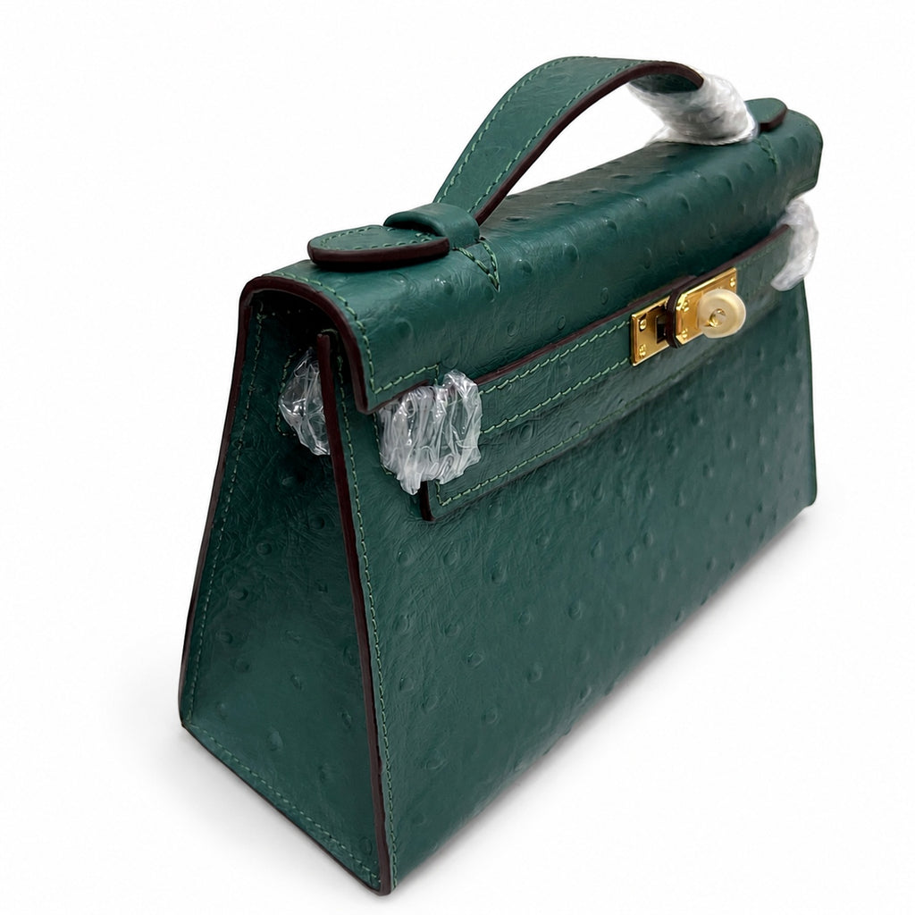 Mini Kelly II Sellier 19cm & 22cm Vert Fonce Ostrich Leather Gold Hardware — Sophisticated Small-Scale Bag