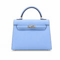 Mini Kelly II Sellier 19cm & 22cm Bleu Brume Epsom Leather Palladium Hardware — Elegant Compact Carry Style