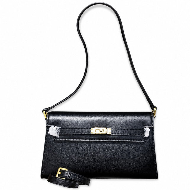 Kelly Elan 25x6.5x15cm Underarm Baguette Bag in Black with Gold Hardware — Streamlined Elan Carry Design