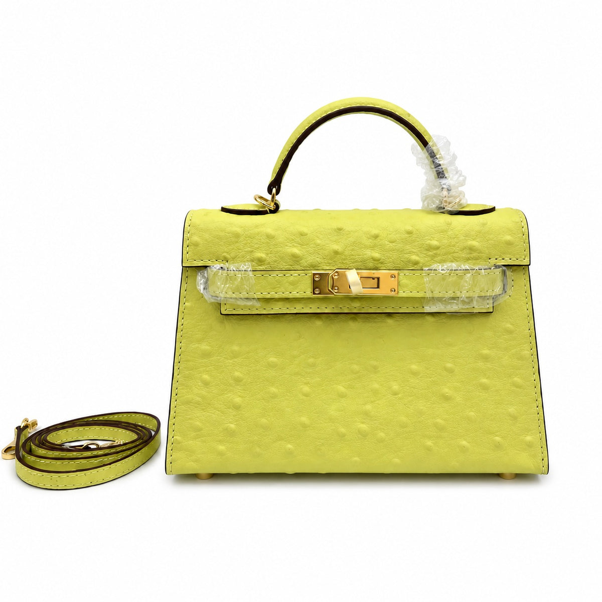 Mini Kelly II 19cm Sellier Jaune Poussin Ostrich Gold Hardware Luxury Mini — Timeless Mini Top-Handle Design