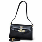 Kelly Elan 25x6.5x15cm Underarm Baguette Bag in Black with Gold Hardware — Streamlined Elan Carry Design