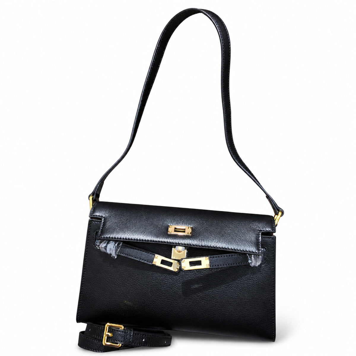 Kelly Elan 25x6.5x15cm Underarm Baguette Bag in Black with Gold Hardware — Streamlined Elan Carry Design