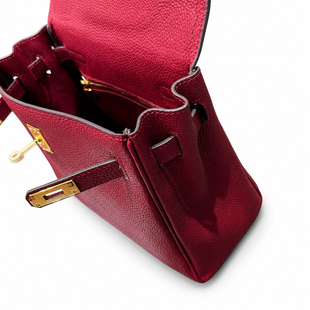 Kelly Sellier 20cm & 25cm & 28cm Rouge H Togo Leather Gold Hardware — Elegant Structured Carry Style