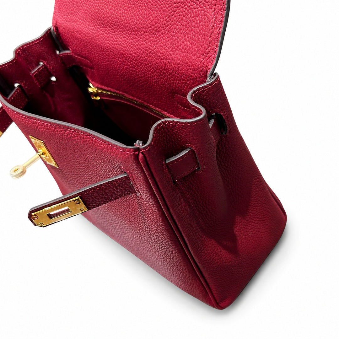 Kelly Sellier 20cm & 25cm & 28cm Rouge H Togo Leather Gold Hardware — Elegant Structured Carry Style