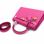 Kelly Sellier 25cm Rose Tyrien Ostrich Gold Hardware Designer Crossbody Tote — Elegant Structured Carry Style