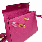 Kelly Sellier 25cm Rose Tyrien Ostrich Gold Hardware Designer Crossbody Tote — Elegant Structured Carry Style