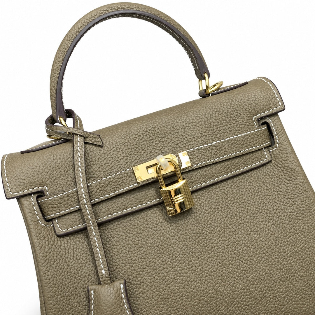 Kelly Sellier 20cm & 25cm & 28cm Etoupe Togo Leather Gold Hardware — Classic Hand-Carry Silhouette