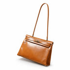 Kelly Sellier Ghillies 28cm Natural Sable Barenia Leather Gold Hardware — Streamlined Top-Handle Handbag