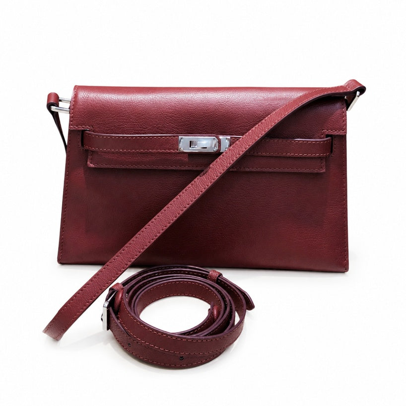 Kelly Elan 25x6.5x15cm Underarm Baguette Bag in Wine Red with Silver Hardware — Elongated Shoulder Bag