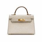Mini Kelly II 19cm Sellier Craie Ostrich Gold Hardware Premium Women Daily — Compact Top-Handle Bag