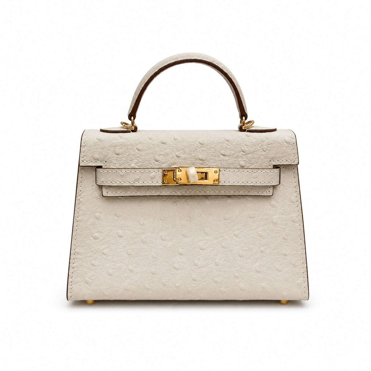 Mini Kelly II 19cm Sellier Craie Ostrich Gold Hardware Premium Women Daily — Compact Top-Handle Bag