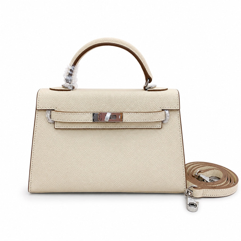 Mini Kelly II Sellier 19cm & 22cm Craie Epsom Leather Palladium Hardware Women Mini Handba — Compact Top-Handle Bag