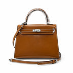 Kelly Sellier 19cm & 22cm & 25cm Gold Box Calf Leather Gold Hardware & Palladium Hardware — Distinctive Hand-Carry Bag