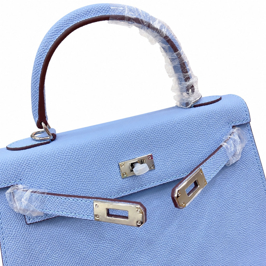 Kelly Sellier 25cm & 28cm Bleu Brume Epsom Leather Palladium Hardware Vintage — Distinctive Hand-Carry Bag