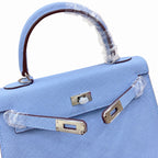 Kelly Sellier 25cm & 28cm Bleu Brume Epsom Leather Palladium Hardware Vintage — Distinctive Hand-Carry Bag