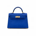 Mini Kelly II 19cm Sellier Bleu Electrique Ostrich Gold Hardware Luxury Crossbody — Compact Top-Handle Bag