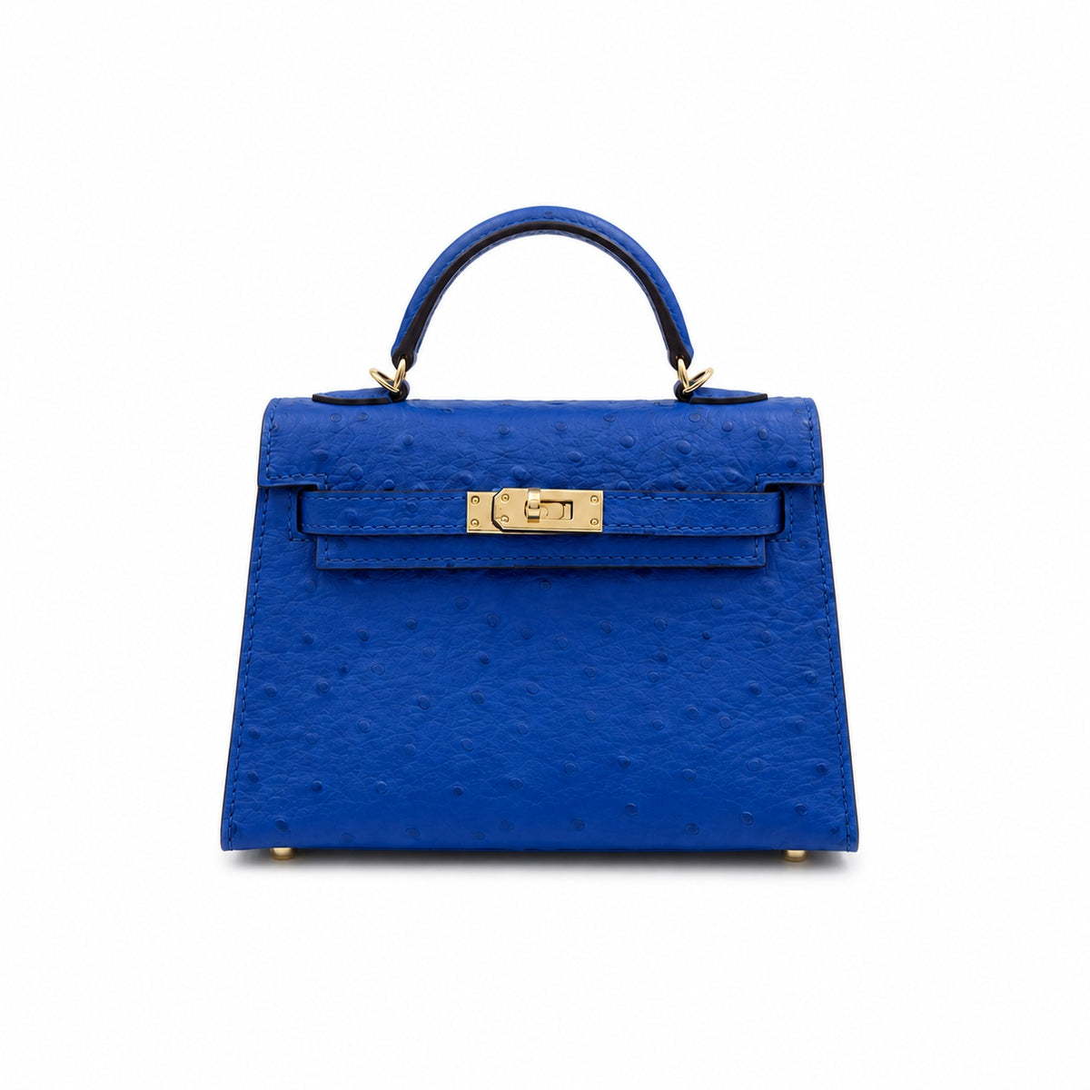 Mini Kelly II 19cm Sellier Bleu Electrique Ostrich Gold Hardware Luxury Crossbody — Compact Top-Handle Bag