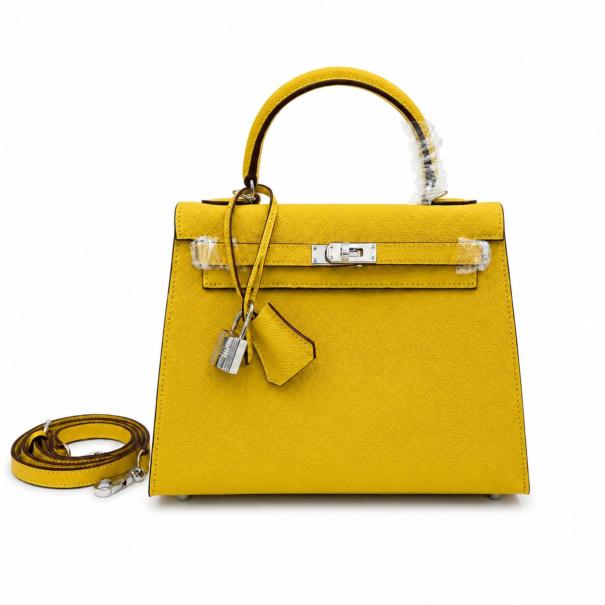 Kelly Sellier 25cm & 28cm Jaune Ambre Epsom Leather Palladium Hardware Women Luxury — Refined Top-Handle Bag